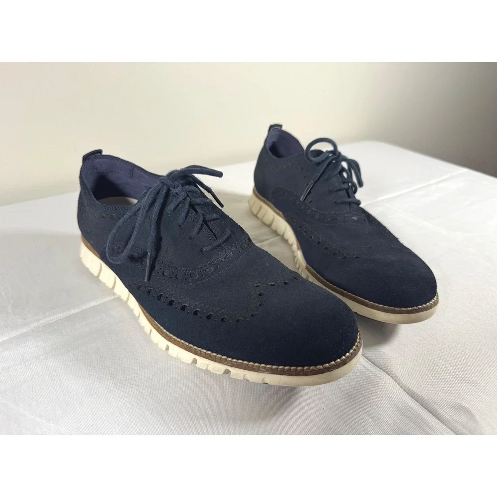 Cole Haan Zerogrand Navy Blue Suede Wingtip Oxford Shoes C24527 Mens 8.5 M